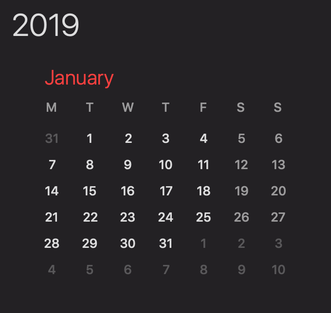 January 2019 starts on Tuesday
